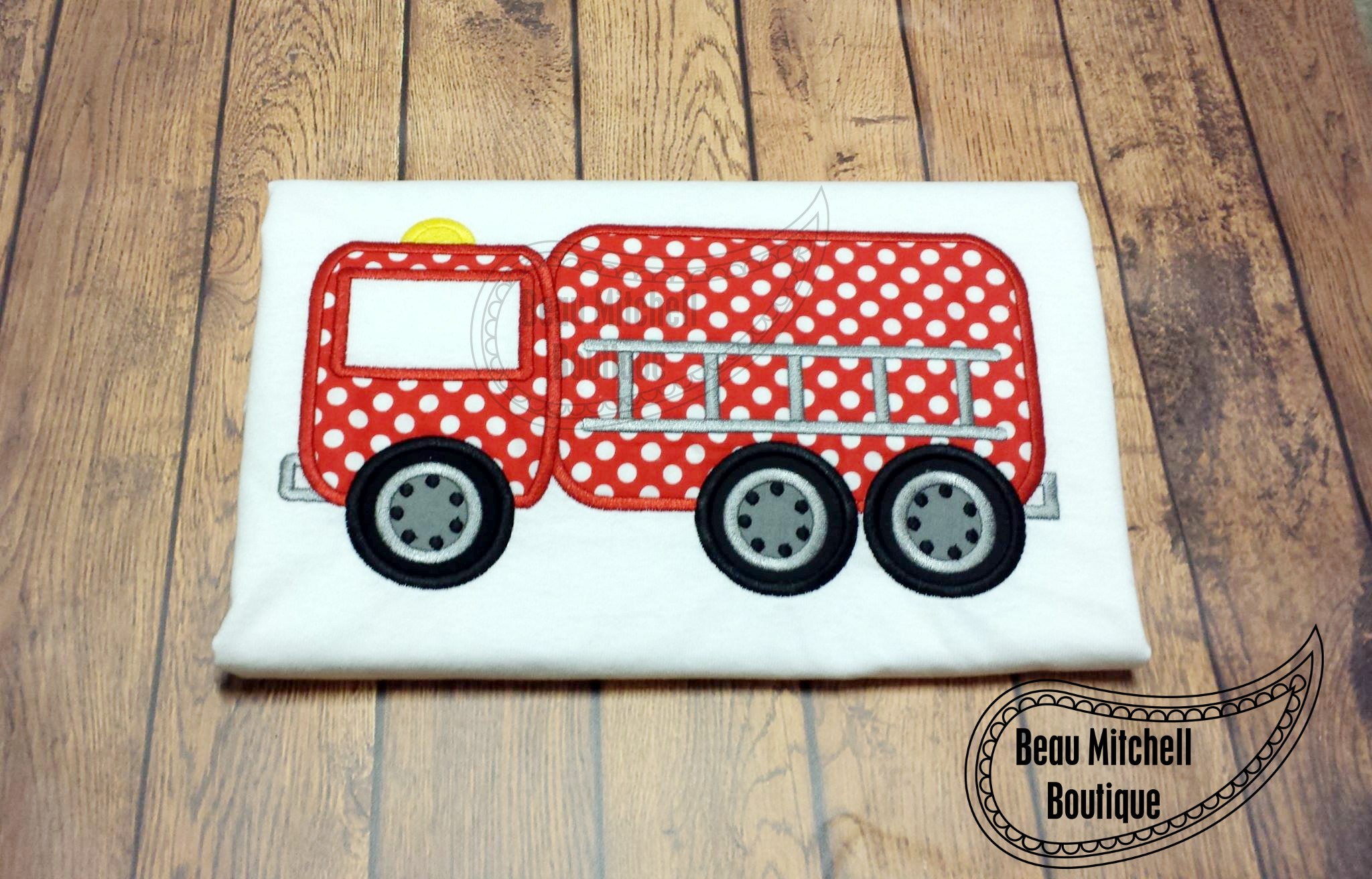 Fire Truck applique embroidery design perfect to add a name