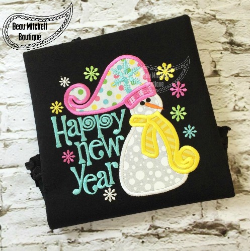 Happy New Year Snowman applique