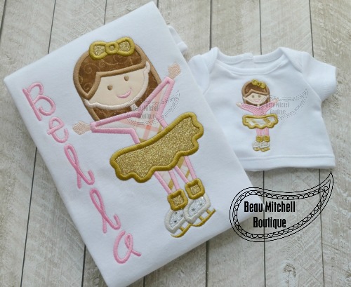 Ice skate girl applique