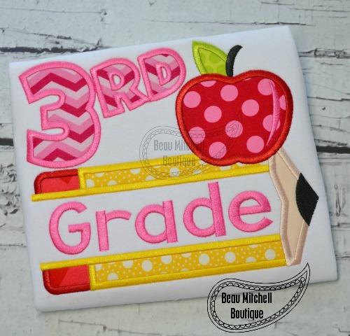 3rd grade pencil apple applique