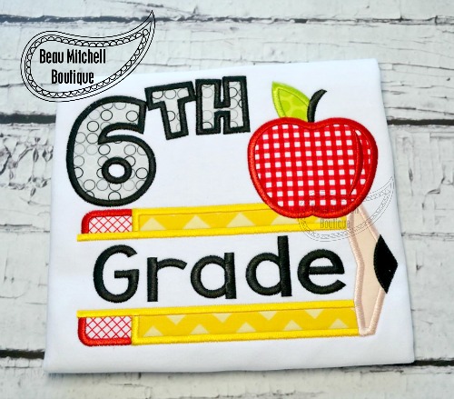 6th grade pencil apple applique