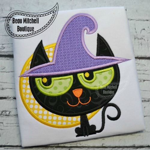 Halloween cat moon applique