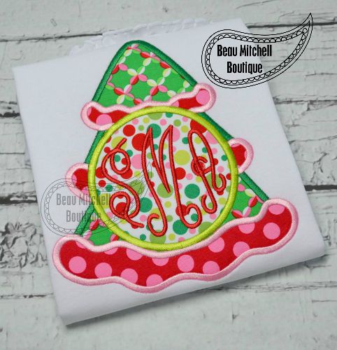 Christmas tree monogram applique