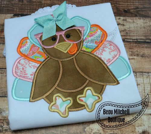 Nerd turkey girl applique