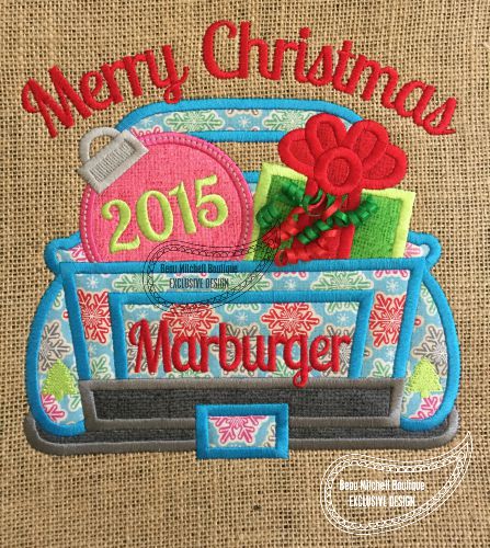 Christmas present truck applique