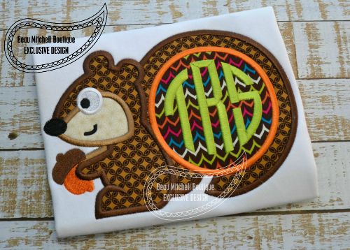 Squirrel monogram applique