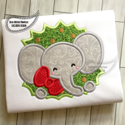 Elephant wreath applique