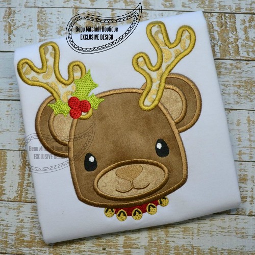 Reindeer bear holly applique