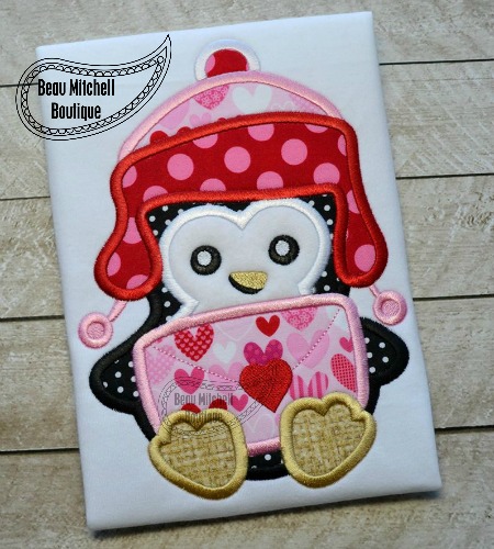 Valentine penguin applique