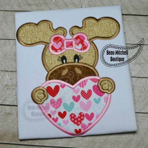 Valentine moose applique