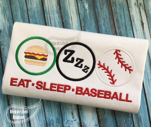 Eat, sleep, baseball applique