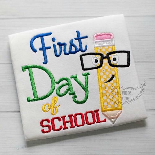 First day of school pencil applique