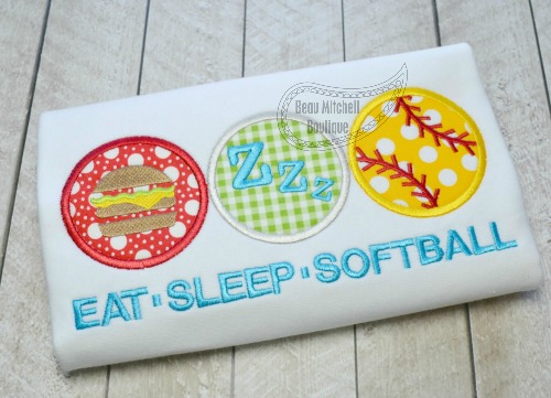 Eat, sleep, softball applique