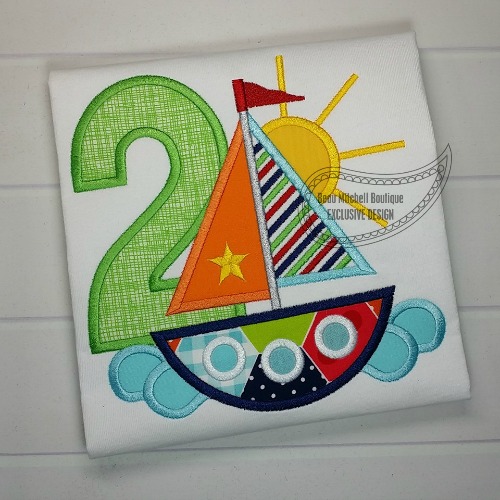 2 Sailboat Birthday applique