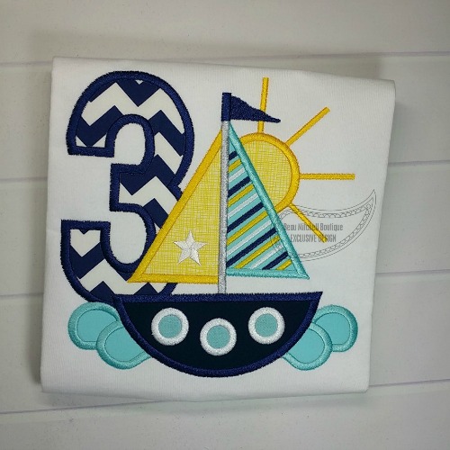 3 Sailboat Birthday applique