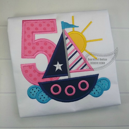 5 Sailboat Birthday applique