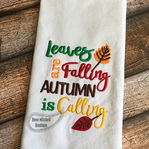 Leaves falling embroidery design