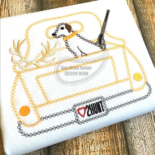 Hunting truck bean stitch embroidery design
