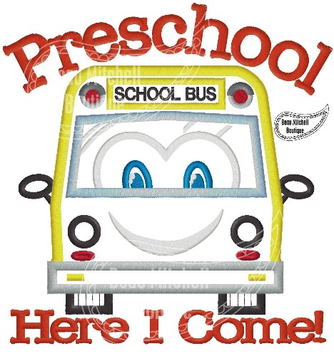 Preschool here I come with a school Bus Applique Embroidery Design