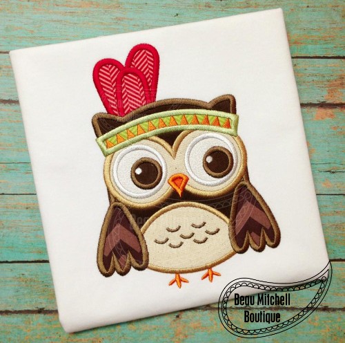 Indian Owl Applique Embroidery Design Beau Mitchell Boutique 