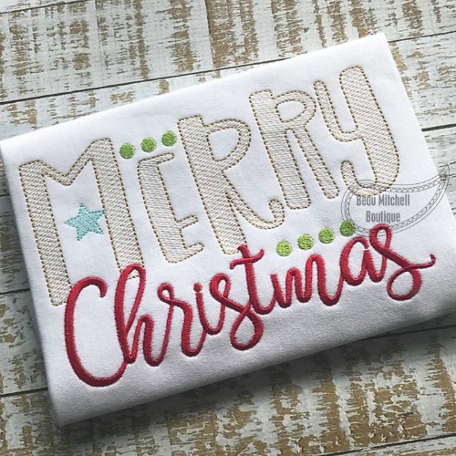 Merry Christmas horizontal sketch embroidery design